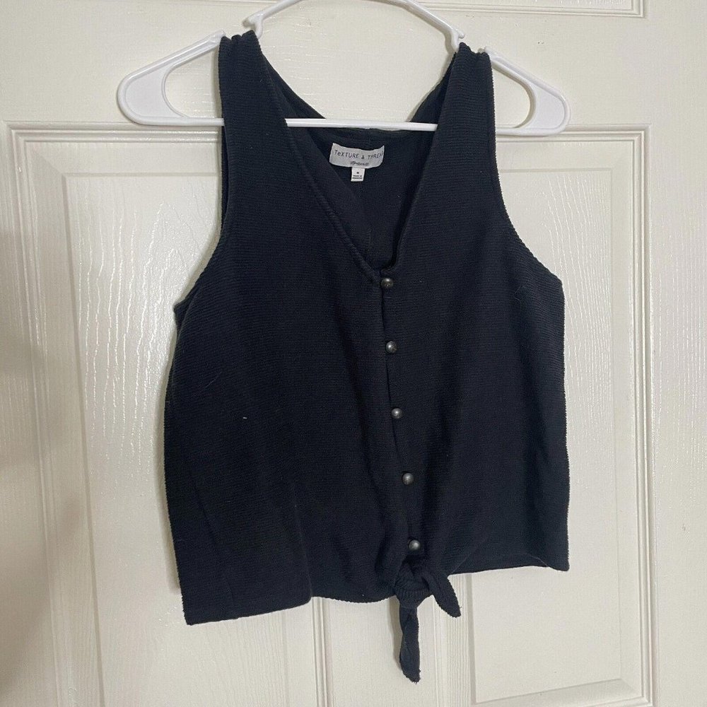 Womens Madewell Texture and thread size medium m black tank top knot button up
